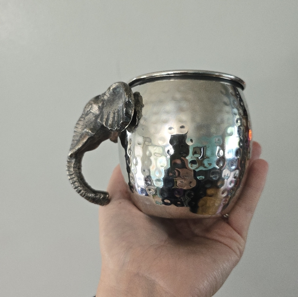 Pier 1 Imports Hammered Metal African Elephant Mug Cup - Picture 3 of 9